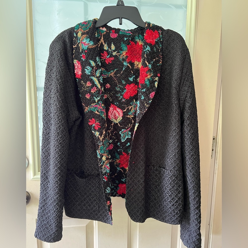 Tania Nardi handmade floral reversible crickle polyester jacket button down